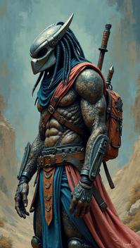 baroque art designed by Vincent van Gogh , top notch Concept art, Trendy slender Scribe The Predators , The Predators is dressed in costume