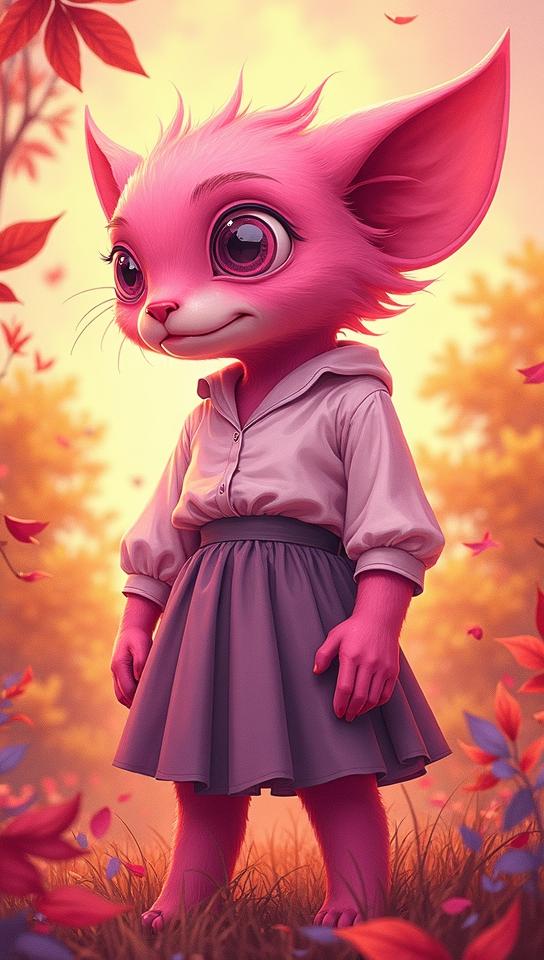 Technical illustration, majestic, angle from below of a Arcane Neutral and electric pink creature , it is rolling eyes
