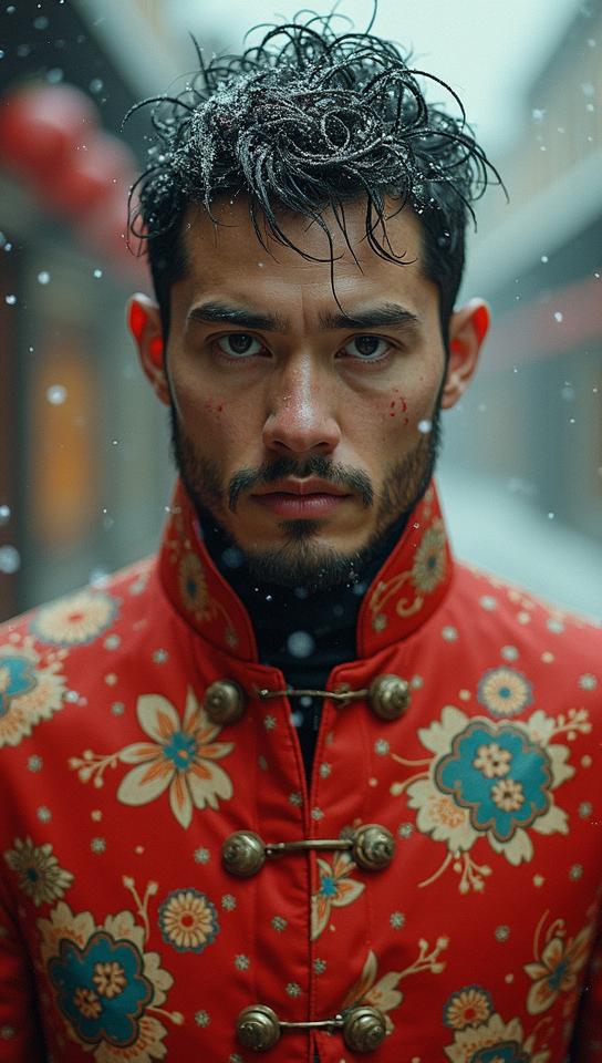 Cosplay Photograph, Groovy Chinoiserie Male Mutant, he is expressing guilt, Kubrick stare