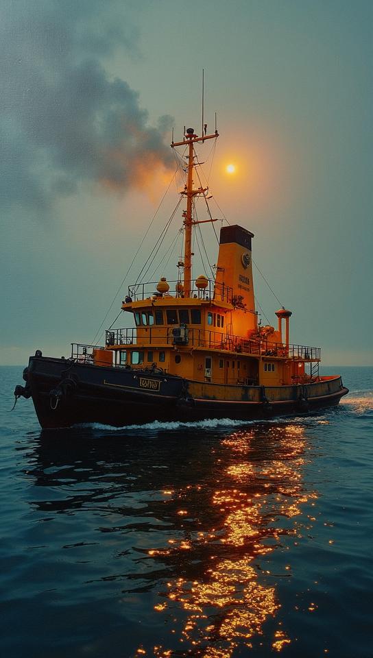 Oil painting, Inconsiderate Horrifying Canal Dredger , centered Tapered background, Panorama