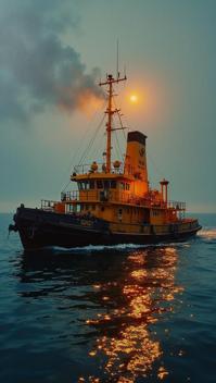 Oil painting, Inconsiderate Horrifying Canal Dredger , centered Tapered background, Panorama