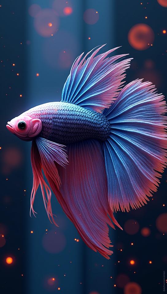 art by L on Bakst, Betta Fish, Futuristic and Radiant, background is Pedestrian bridge