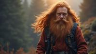 Cozy, Space light weight Mountaineer Male Dwarf, his hair is Caramel, back light