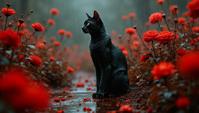 cubism art designed by Pablo Picasso , Robotic Refined Crimson Chat, near flowers, Raining