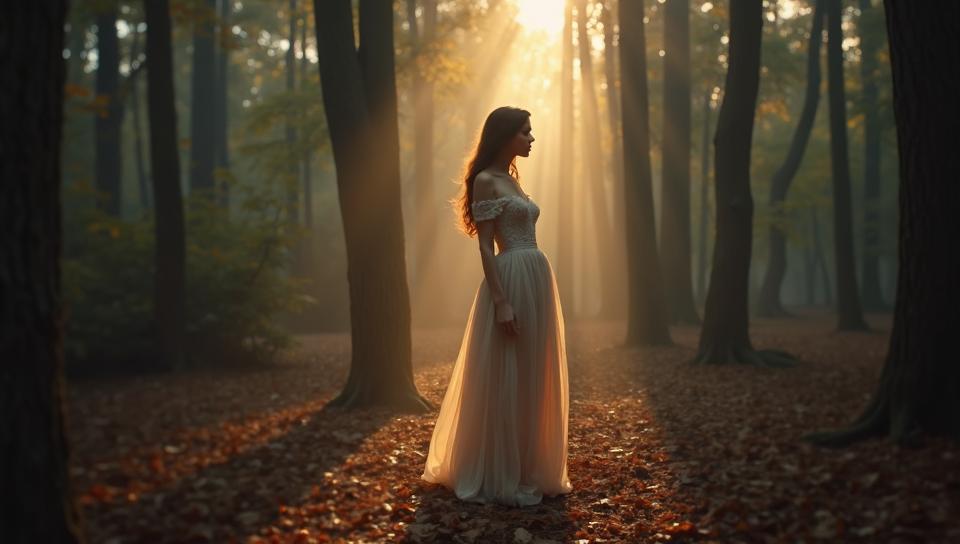Female Designer , Astonishing, woods, in focus