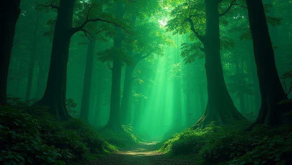 stylized by Olivier Ledroit, masterpiece Portrait, landscape of a Wonderful Awful Jade Forest, Bathed in shadows