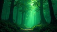 stylized by Olivier Ledroit, masterpiece Portrait, landscape of a Wonderful Awful Jade Forest, Bathed in shadows