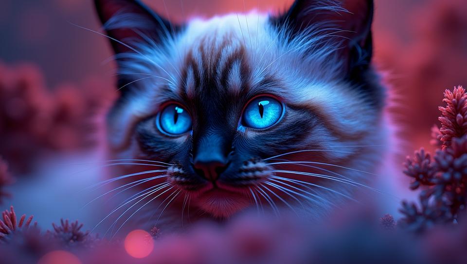 k Op Art, hyper detailed, Sharp focus of a Ghastly Ragdoll Kitten , Ultra Real