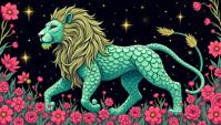 Scaly Overwrought Leo constellation, covered in Flora, background, Simple and clean