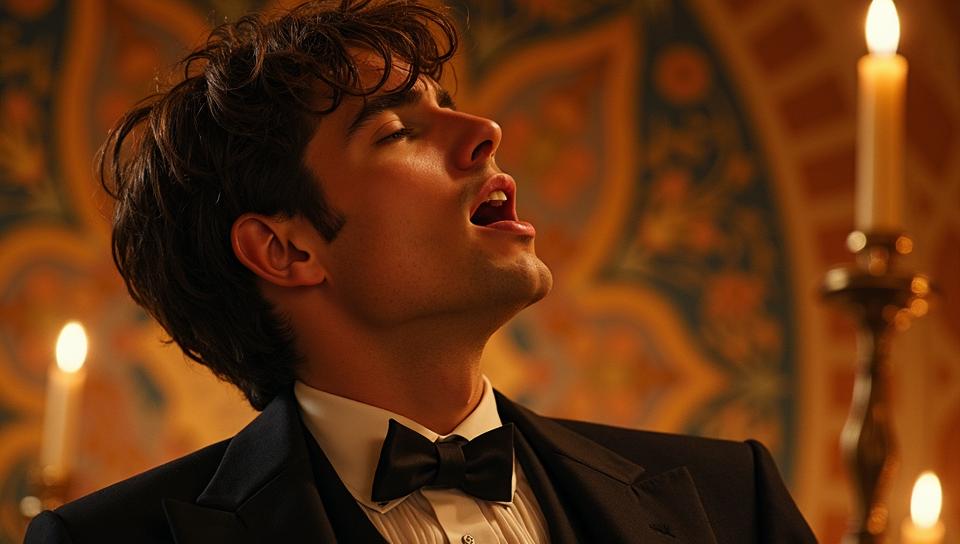 art nouveau art designed by J C Leyendecker, rear angle of a Dreamlike Czech Zac Efron, he is screaming, at Twilight
