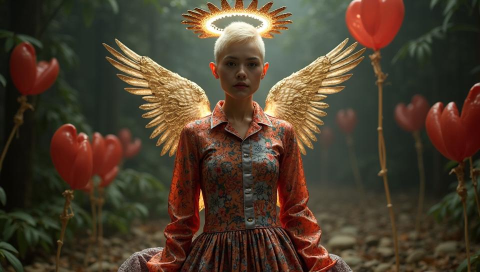 Arcane trickster Ludivine Sagnier , Ludivine Sagnier is wearing a Pleated skirt and tucked in blouse, The Pleated skirt and tucked in blouse is tailored by Virgil Abloh and Mary Katrantzou, Bald hair styled as Caesar cut