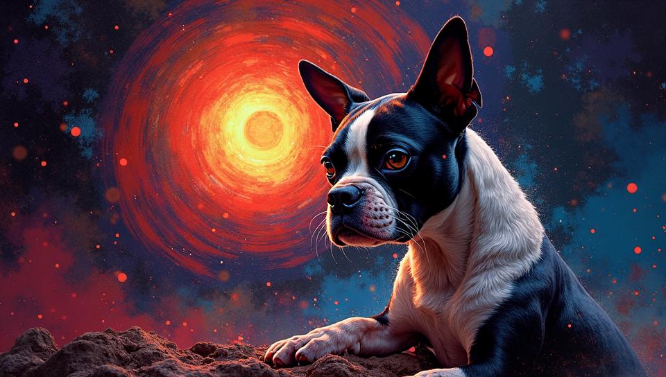 Color splash, Boston Terrier of Cold , Mystifying, space and Ring system in background