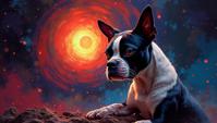 Color splash, Boston Terrier of Cold , Mystifying, space and Ring system in background