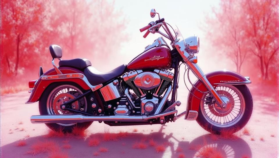 impressionism art by Claude Monet, Infrared Photography of a Sacred Harley Davidson, Very wide view, Memecore Art