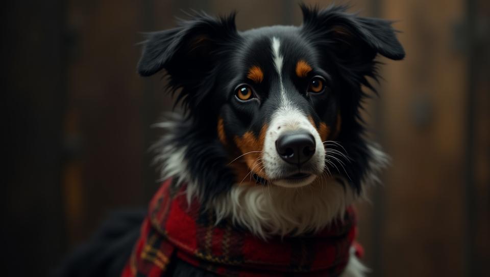 designed by Lucas Cranach the Elder, Arthur Hughes and Antonio Mora, close up of a Charming Corsican Border Collie , feeling resentfull