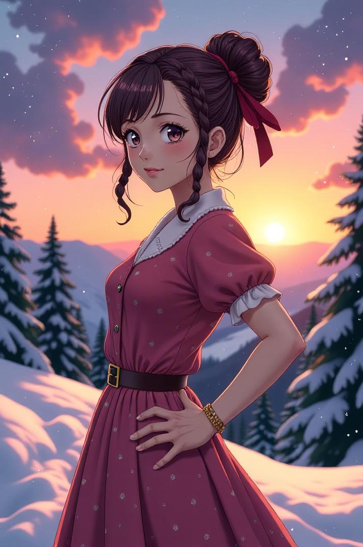 anime style masterpiece,best quality , Over Eye linen hair, winter