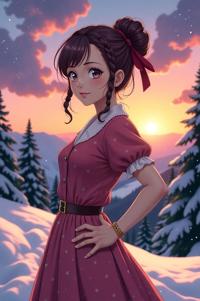 anime style masterpiece,best quality , Over Eye linen hair, winter