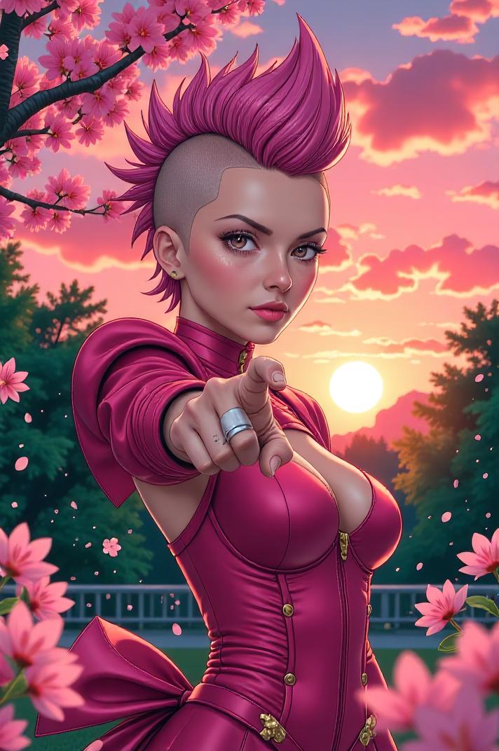 anime style masterpiece,best quality , Mohawk Short french rose hair, spring