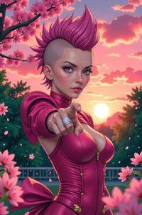 anime style masterpiece,best quality , Mohawk Short french rose hair, spring
