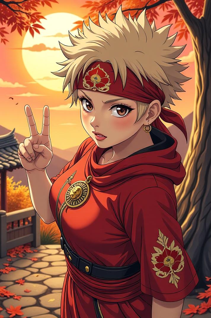 anime style masterpiece,best quality , Spikes vermilion hair, autumn