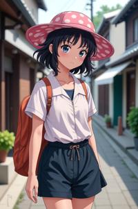 anime style masterpiece,best quality , Mullet Curly charcoal hair, summer