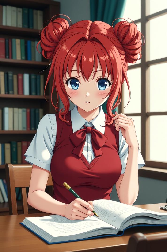 anime style masterpiece,best quality , Lob Curly carmine hair, spring