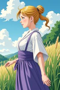 anime style masterpiece,best quality , Pulled Back lemon hair, summer
