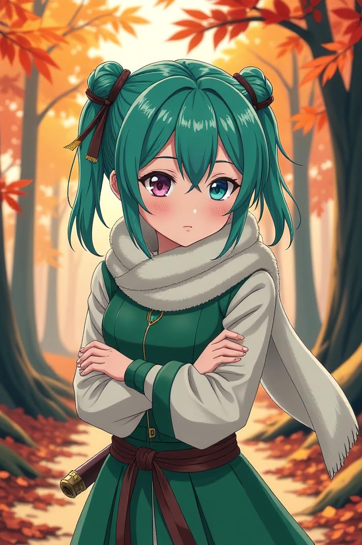 anime style masterpiece,best quality , Over Left Eye heliotrope hair, autumn