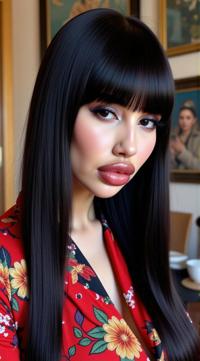 crazy fashion model, straight long black hair , designed by Paul Poiret, Fashion photography of a supermodel