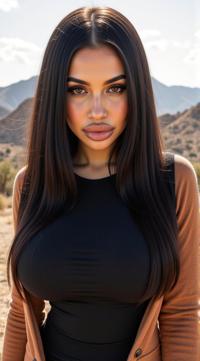 crazy fashion model, straight long black hair , Fashion photography of a New Wave supermodel , dressed in fashion outfit