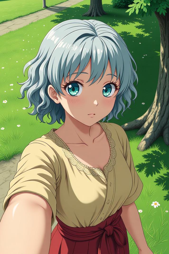 anime style masterpiece,best quality , Top Curls grey hair, summer
