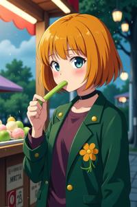 anime style masterpiece,best quality , Bob mustard hair, spring