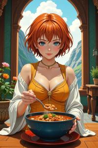 anime style masterpiece,best quality , Short Curly carrot orange hair, spring