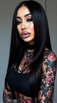 crazy fashion model, straight long black hair , stylized by Bob Ringwood , Fashion photography of a reeds