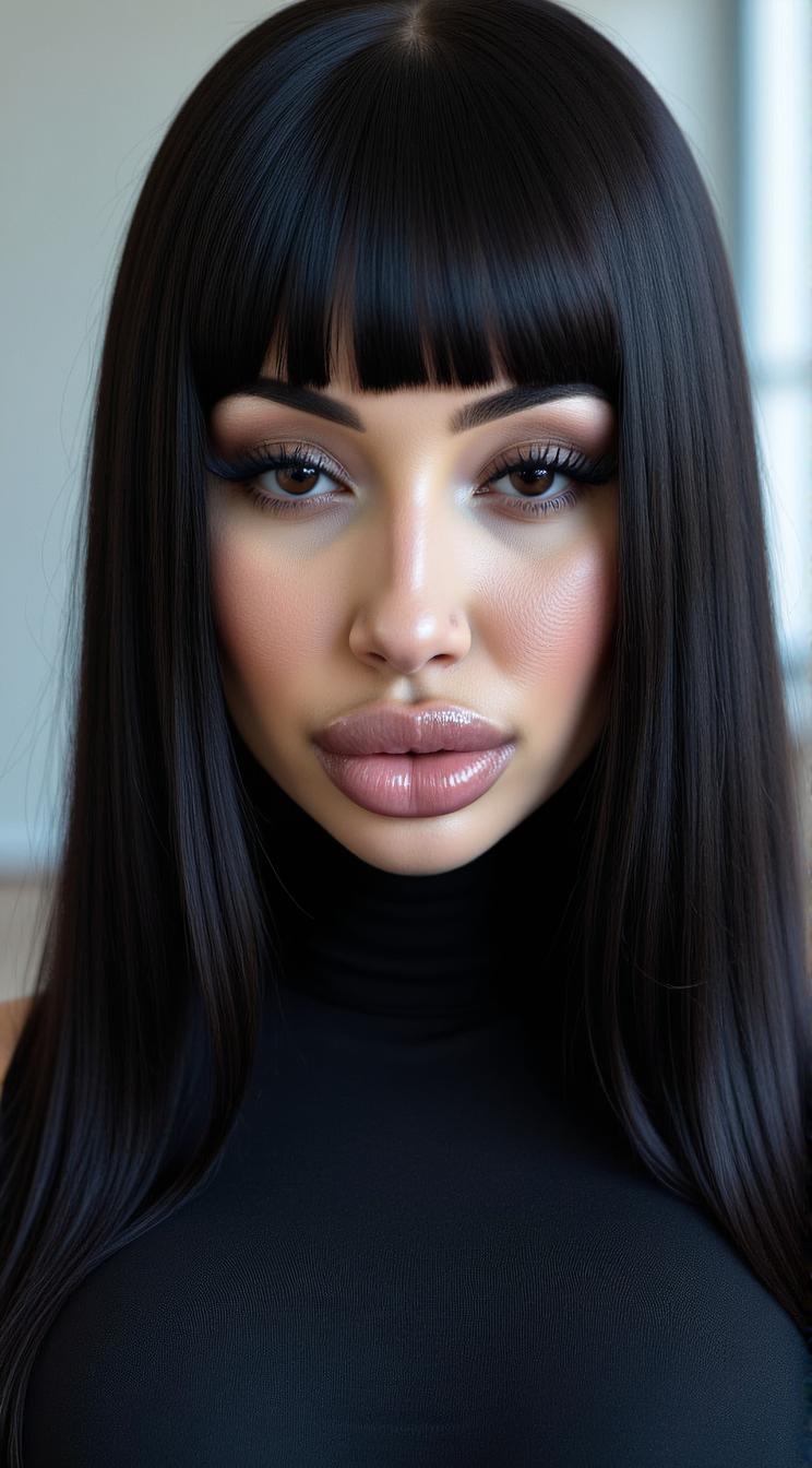 crazy fashion model, straight long black hair , Fashion photography of a supermodel , wearing Bard fashion outfit