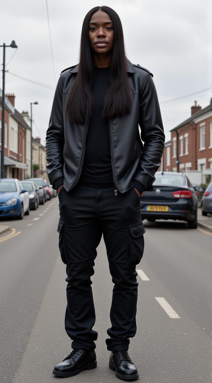 crazy fashion model, straight long black hair , by Junya Watanabe, Fashion photography of a Ivorian supermodel