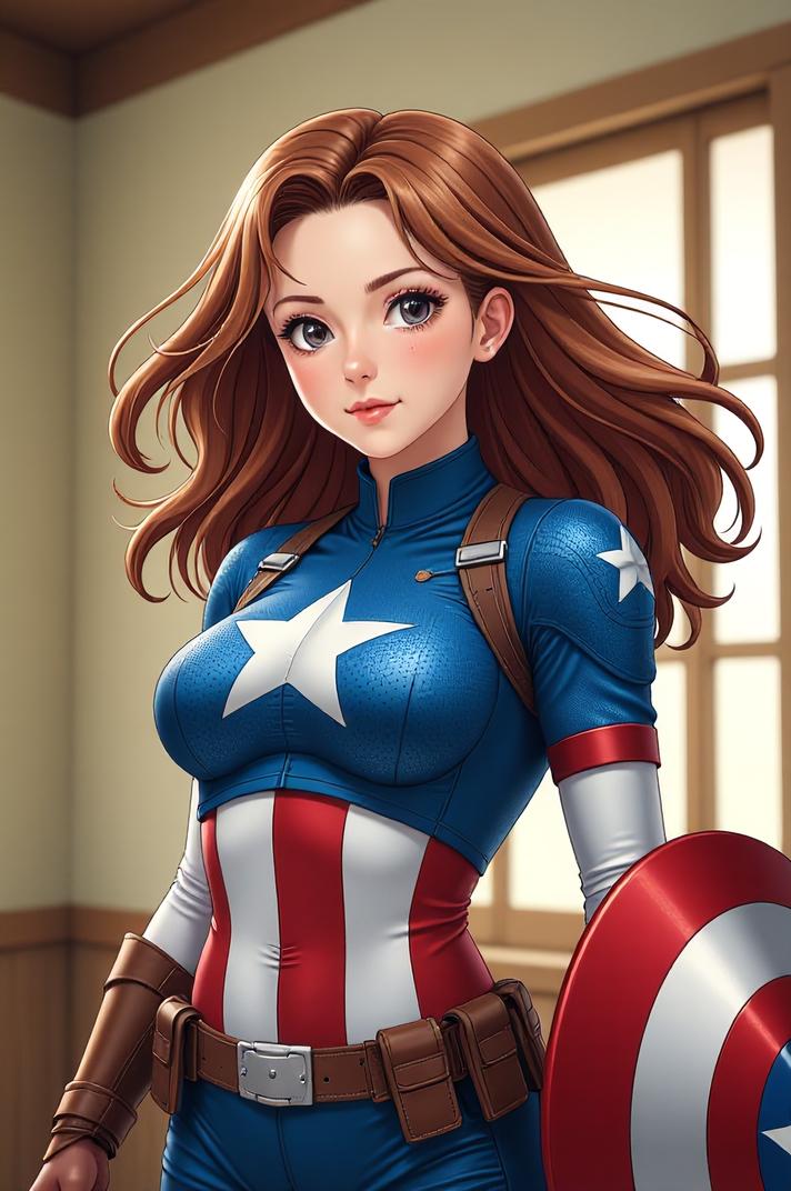 asian anime style marvel Captain America masterpiece,best quality , asian anime, Rachel bronze hair