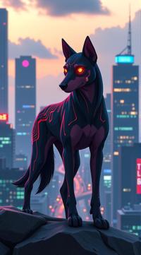 Digital art, Weird Data Hound , cityscape in background, Anime screencap