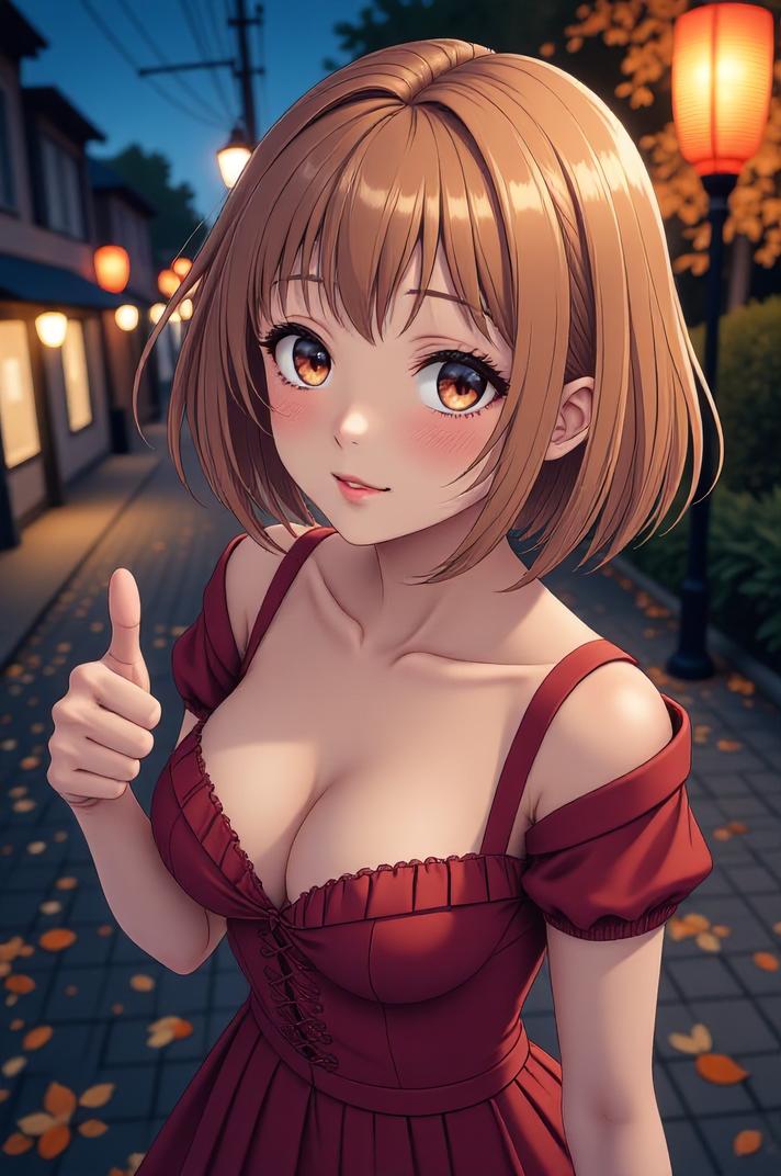 anime style masterpiece,best quality , Bob sepia hair, autumn