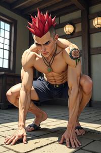 asian anime style marvel Domino masterpiece,best quality , asian anime, Mohawk Spike corn hair