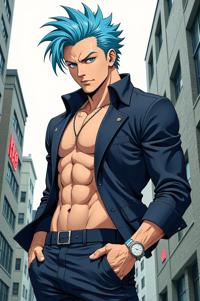 asian anime style marvel Foggy Nelson masterpiece,best quality , asian anime, Mohawk Fan powder blue hair