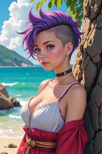 anime style masterpiece,best quality , Mohawk Short wisteria hair, summer