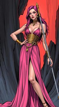 by Chris Foss and Alan Bean , Anime, engraving drawing of a Antipatriarch Countess Female Ifrit , vignette