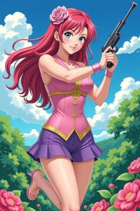 asian anime style marvel Jubilee masterpiece,best quality , asian anime, Center Parting rose hair