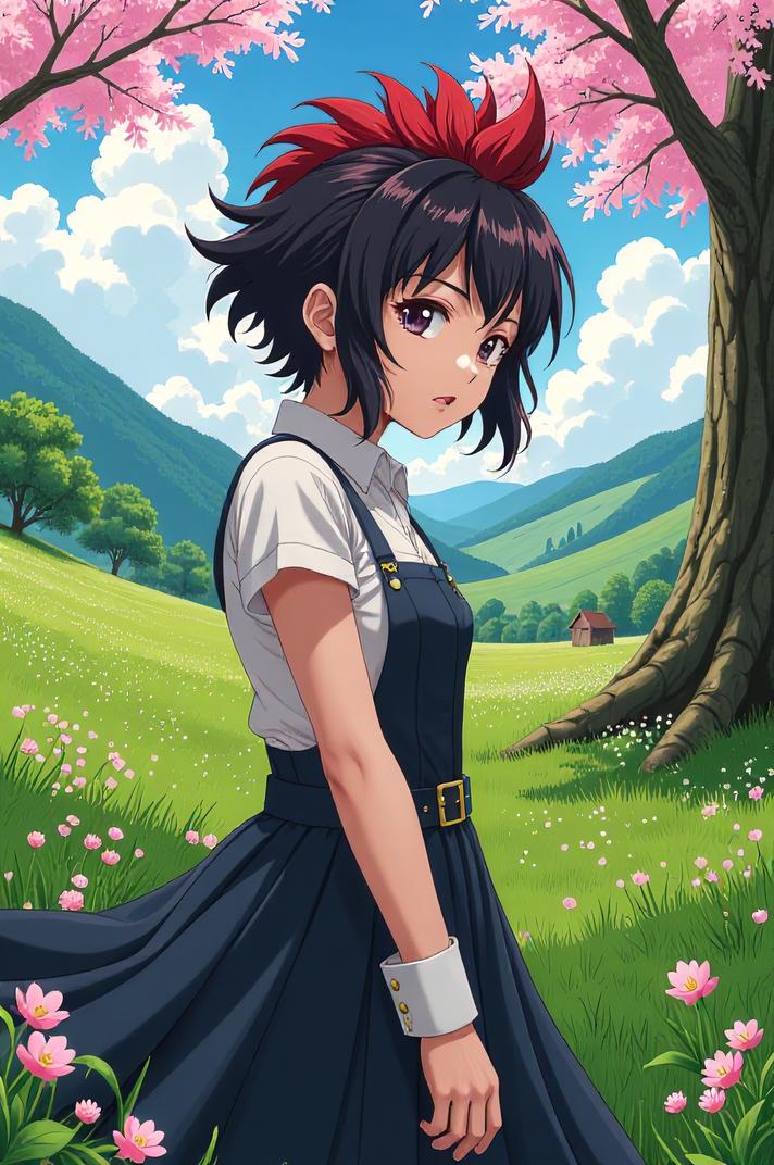 anime style masterpiece,best quality , Mohawk Short alizarin hair, spring