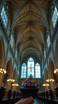 angle from above of a pocky , covered in Posters, inside a St Patrick s Cathedral, Stars in the sky
