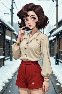 anime style masterpiece,best quality , Bob Curly amaranth hair, winter