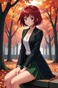 anime style masterpiece,best quality , Center Parting maroon hair, autumn