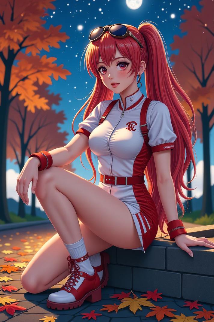 anime style masterpiece,best quality , Grungey Long razzmatazz hair, autumn