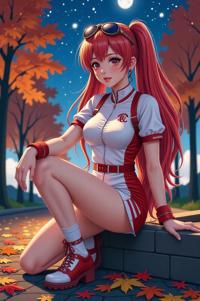 anime style masterpiece,best quality , Grungey Long razzmatazz hair, autumn